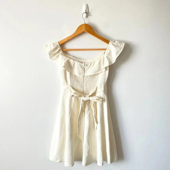 Zara Linen Blend Ruffle Bow Tie Back Mini Dress Ecru White Size Small - Picture 9 of 12